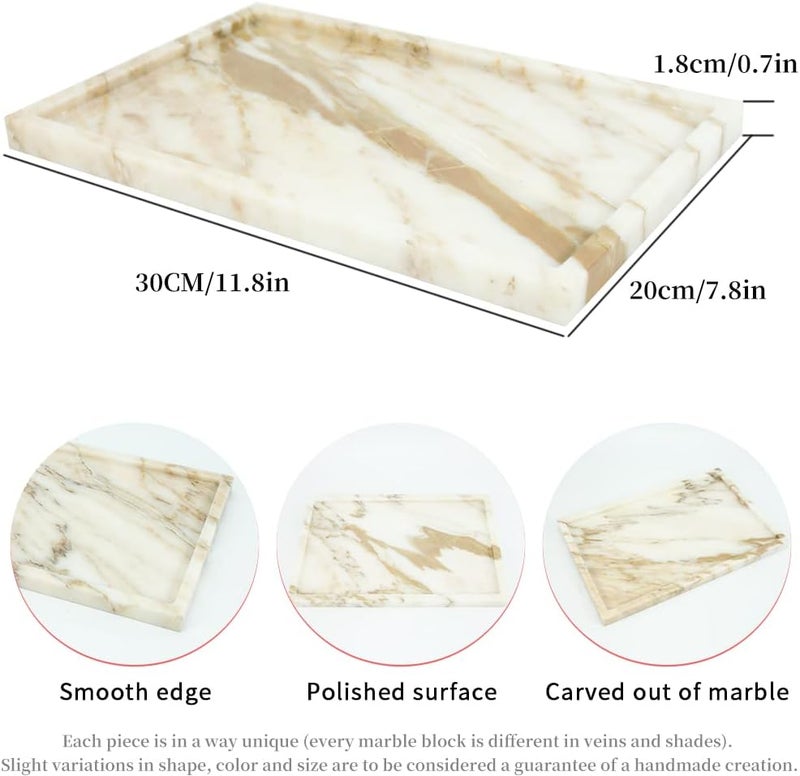 Future stone 100% Natural Marble Serving Tray Luxury Marble Storage Tray for Home Decor Stone Tray for Bathroom/Kitchen/Vanity/Dresser,Plate Holder for Tissues, Candles, Towel - Image 2